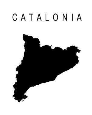 Autonomous community Catalonia map vector silhouette illustration isolated on white background. Spain territory include provinces Lleida, Girona, Barcelona, Tarragona. Europe, EU.