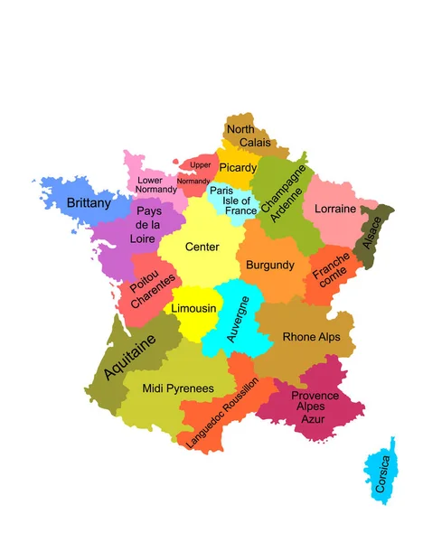 Colorful Vector Map France Vector Silhouette Illustration Isolated White Background — Stok Vektör