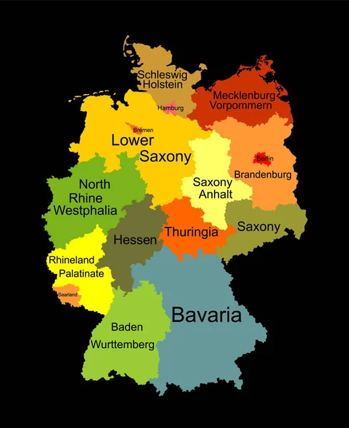Deutschland Kartenvektorsilhouette Illustration Isoliert Auf Schwarzem Hintergrund Deutschland Autonome Gemeinschaften — Stockvektor