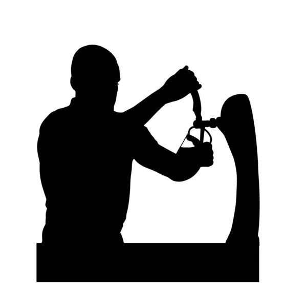 Bartender Pouring Beer Client Vector Silhouette Illustration Isolated White Dispensing — 图库矢量图片