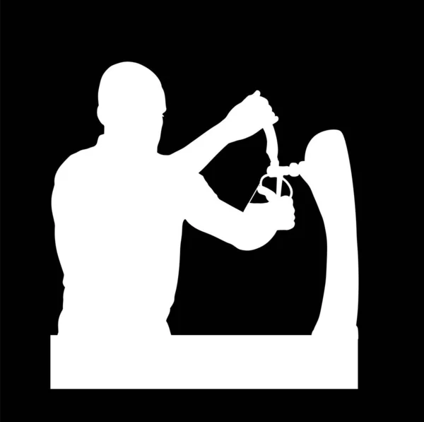 Bartender Pouring Beer Client Vector Silhouette Illustration Isolated Black Dispensing — Stockový vektor