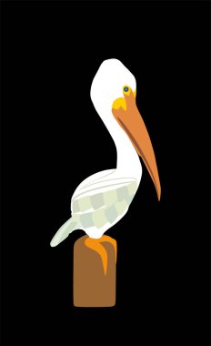 Pelikan kuş vektör silueti çizimi siyah arkaplanda izole edildi. Büyük deniz kuşu sembolü.