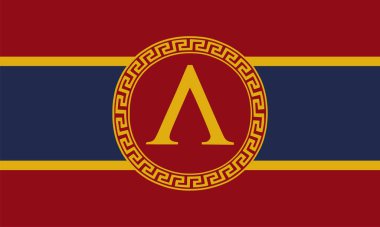 Sparta bayrağı sembolü. Sparta polis vektör illüstrasyonunun antik bayrağı. Antik Yunan 'da şehir devleti sembolü. Antik Yunan 'dan cesur savaşçılar sembolü.