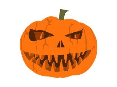 Halloween pumpkin vector isolated on white background. Scary face laughing. Happy Jack O Lantern. grinning smile Halloween pumpkin face emotion. Spooky head squash with devil smile.
