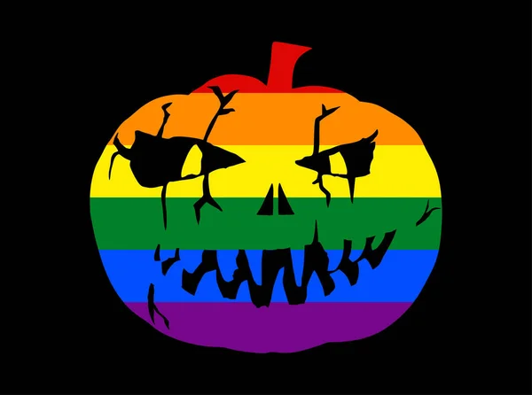 Bandera Lgbt Ilustración Vectorial Calabaza Halloween Aislada Sobre Fondo Negro — Vector de stock