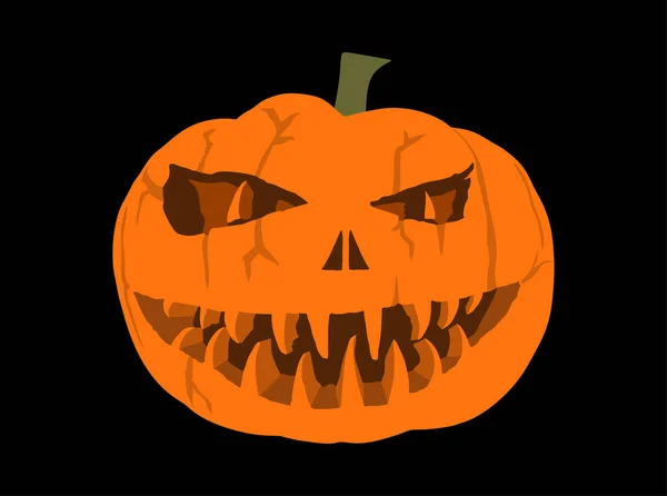 Vettore Zucca Halloween Isolato Sfondo Nero Faccia Spaventosa Ridere Felice — Vettoriale Stock