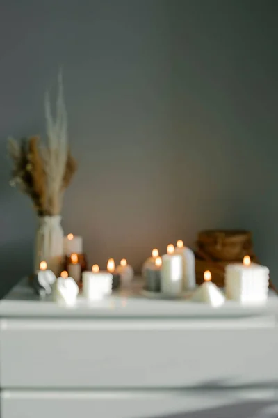 Focused Image Burning Candles Concept Mental Health Self Care Mindfulness — Stockfoto