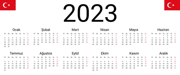 Turkse Kalender 2023 Vector Illustratie Ontwerp Sjabloon Start Vanaf Maandag — Stockvector