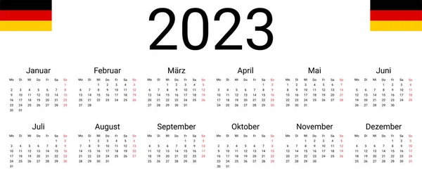 Duitsland 2023 Kalender Vector Illustrator Ontwerp Template Start Vanaf Maandag — Stockvector