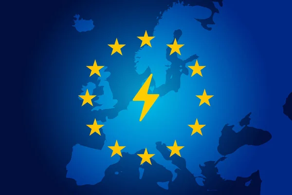 Symbol För Elektrisk Energi Europeiska Unionens Flagga Och Karta Bakplats — Stock vektor