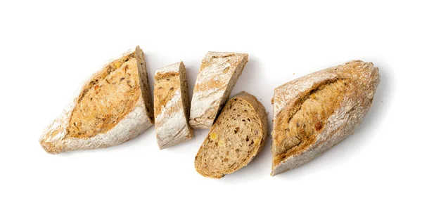 Hausgemachte Brotscheiben Isoliert Bio Getreidebrot Aus Sauerteig Mit Bohnen Erbsen — Stockfoto