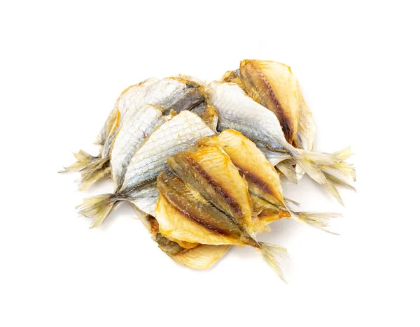 Dry Salted Yellowstripe Scad Dried Small Fish Isolated Selaroides Snack — Stock Photo, Image
