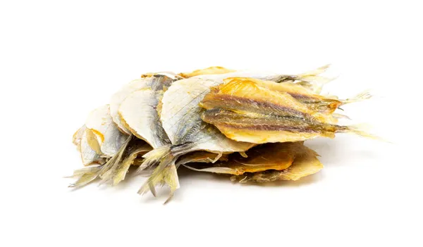 Droge Gezouten Geelstreep Gedroogde Kleine Vis Geïsoleerd Zelfgemaakte Snack Stockfish — Stockfoto