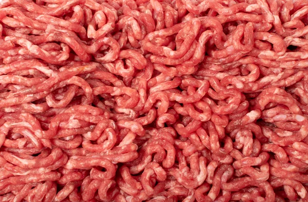 Beef mince meat texture background. Ground fresh veal fillet textured pattern, uncooked mincemeat, raw beef forcemeat, farce meat top view