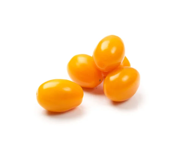 Żółta Śliwka Pomidorowa Odizolowana Cały Mały Złoty Pomidor Wiśniowy Stos — Zdjęcie stockowe