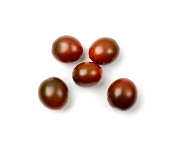 Groupe Tomates Prunes Noires Isolées Petite Pile Tomates Cerises Brunes — Photo