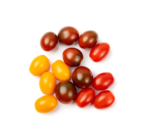 Groupe Tomates Prunes Longues Isolées Petites Tomates Cerises Rouges Brunes — Photo