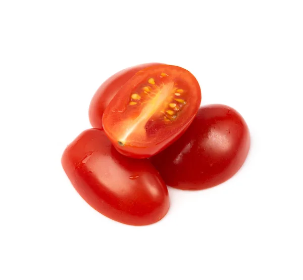 Groupe Tomates Prunes Longues Isolées Petites Tomates Cerises Fraîches Mini — Photo