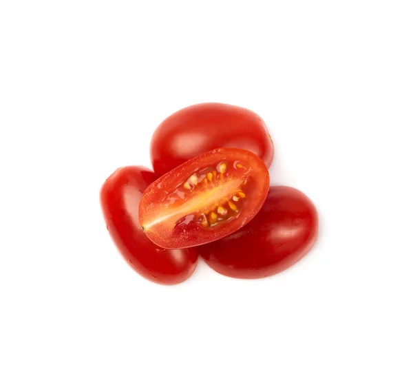 Grupo Largo Tomate Ciruela Aislado Tomates Cherry Pequeños Frescos Mini —  Fotos de Stock