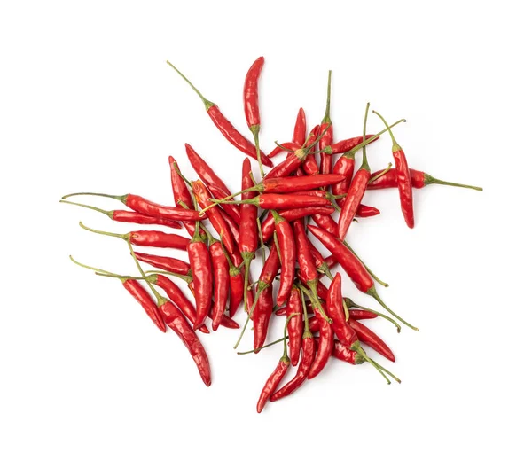 Kleine Rote Chilischoten Isoliert Haufenweise Scharfe Chilischote Auf Weißem Hintergrund — Stockfoto