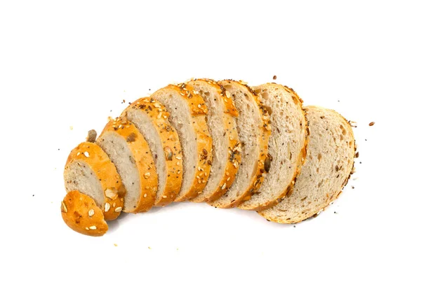 Domowej Roboty Chleb Sourdough Plastry Izolowane Crusty Chleb Zbożowy Kawałki — Zdjęcie stockowe