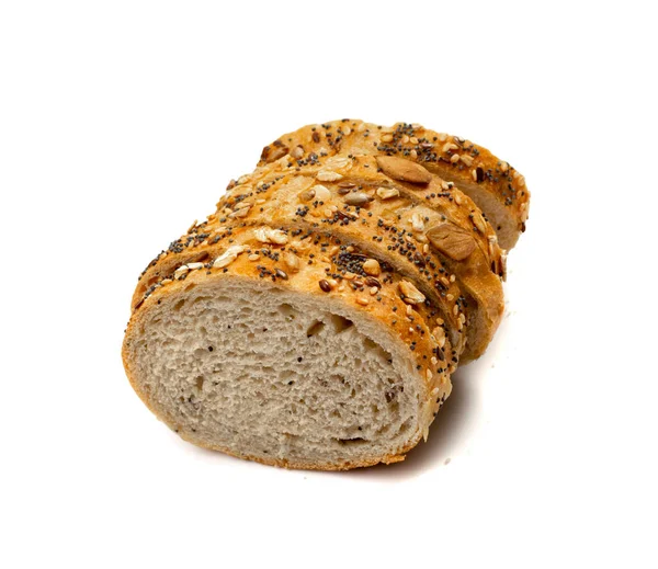 Σπιτικές Φέτες Ψωμιού Σουρμέ Απομονωμένες Ψωμί Κρούστα Λευκό Φόντο — Φωτογραφία Αρχείου
