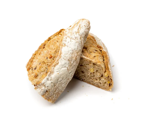 Snijd Zelfgemaakt Bruin Brood Met Seed Mix Geïsoleerd Geheel Brood — Stockfoto