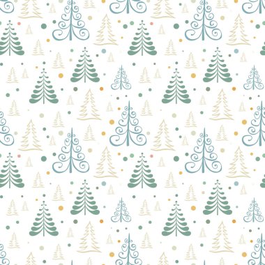 El çizimi Noel ağacı pürüzsüz desen, çizim yeni yıl ağacı izi, karalama tekrarlayan Xmas köknar arka planı, karalama kış ormanı duvar kağıdı, noel kumaşı, noel ağacı pürüzsüz tasarım