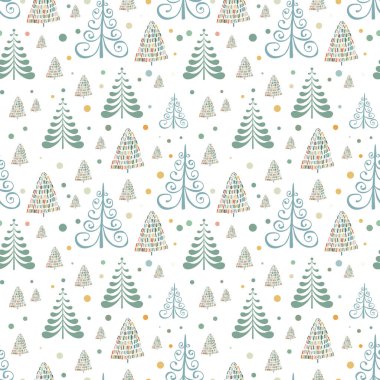 El çizimi Noel ağacı pürüzsüz desen, çizim yeni yıl ağacı izi, karalama tekrarlayan Xmas köknar arka planı, karalama kış ormanı duvar kağıdı, noel kumaşı, noel ağacı pürüzsüz tasarım