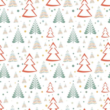 El çizimi Noel ağacı pürüzsüz desen, çizim yeni yıl ağacı izi, karalama tekrarlayan Xmas köknar arka planı, karalama kış ormanı duvar kağıdı, noel kumaşı, noel ağacı pürüzsüz tasarım