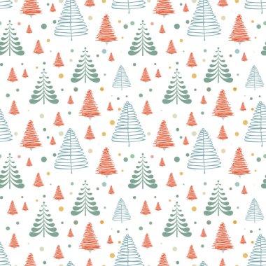 El çizimi Noel ağacı pürüzsüz desen, çizim yeni yıl ağacı izi, karalama tekrarlayan Xmas köknar arka planı, karalama kış ormanı duvar kağıdı, noel kumaşı, noel ağacı pürüzsüz tasarım
