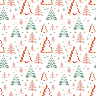 El çizimi Noel ağacı pürüzsüz desen, çizim yeni yıl ağacı izi, karalama tekrarlayan Xmas köknar arka planı, karalama kış ormanı duvar kağıdı, noel kumaşı, noel ağacı pürüzsüz tasarım