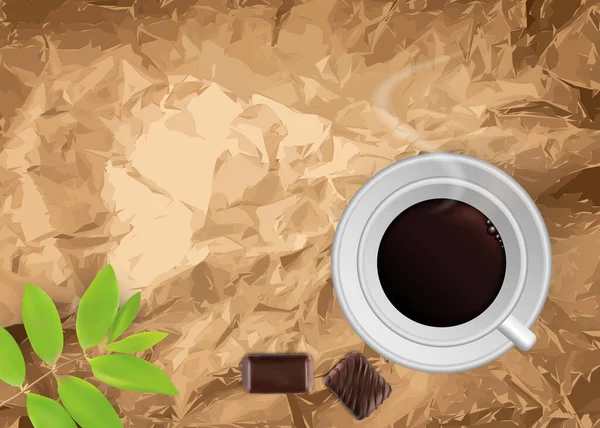 Hot Coffee Cup Vrásčité Papírové Vektorové Textuře Kraft Drink Čokoládami — Stockový vektor