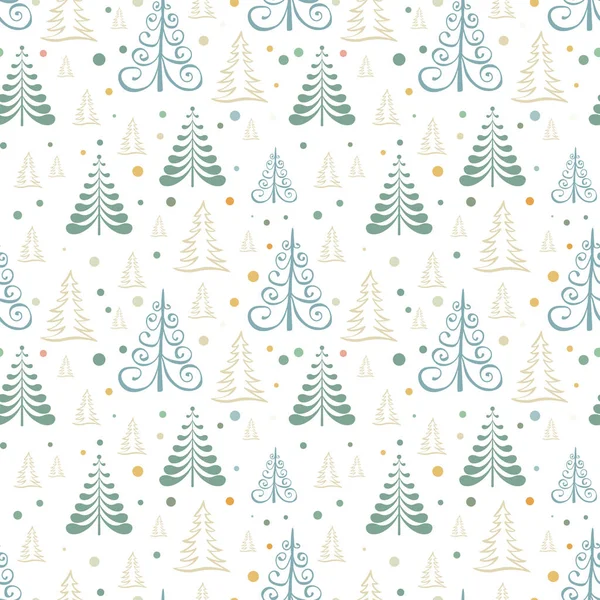 手描きのクリスマスツリーシームレスなパターン スケッチ新年の木のプリント ドアの繰り返しクリスマスモミの背景 スクリブル冬の森の壁紙 ノエルファブリック シームレスなデザインを包むクリスマスツリー — ストックベクタ