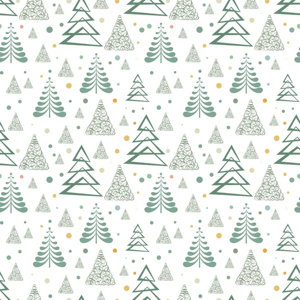 Hand Drawn Christmas Tree Seamless Pattern Sketch New Year Tree — Stock Vector