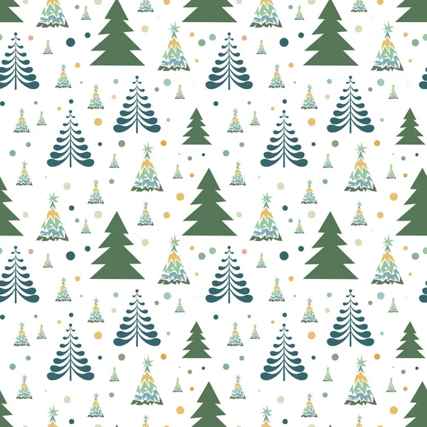 手描きのクリスマスツリーシームレスなパターン スケッチ新年の木のプリント ドアの繰り返しクリスマスモミの背景 スクリブル冬の森の壁紙 ノエルファブリック シームレスなデザインを包むクリスマスツリー — ストックベクタ