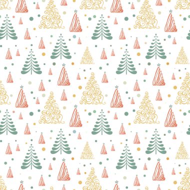 El çizimi Noel ağacı pürüzsüz desen, çizim yeni yıl ağacı izi, karalama tekrarlayan Xmas köknar arka planı, karalama kış ormanı duvar kağıdı, noel kumaşı, noel ağacı pürüzsüz tasarım