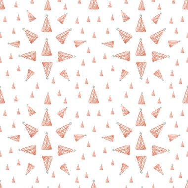 El çizimi Noel ağacı pürüzsüz desen, çizim yeni yıl ağacı izi, karalama tekrarlayan Xmas köknar arka planı, karalama kış ormanı duvar kağıdı, noel kumaşı, noel ağacı pürüzsüz tasarım