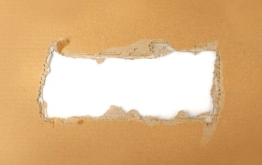 Karton delikli arka plan. Kopyalama alanı ile kopyalanmış karton, kraft kağıt çerçeve üst görünümü