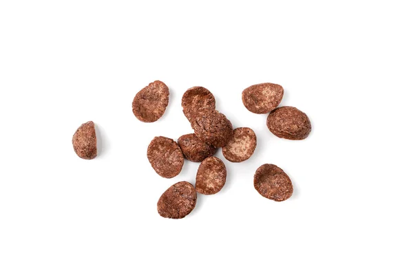 Čokoládové Lupínky Izolované Kukuřičné Vločky Snídani Hromada Hnědých Čokoládových Cereálií — Stock fotografie