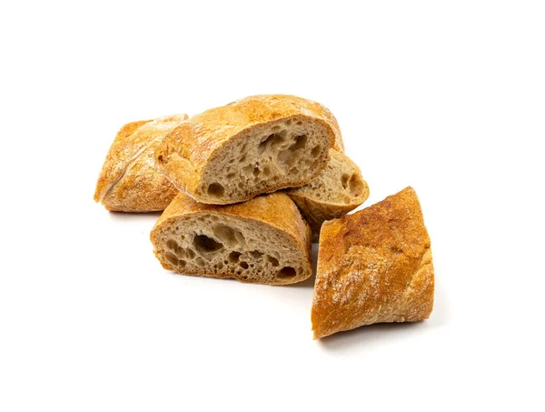 Ciabatta Brot Scheiben Geschnitten Italienische Chiabatta Laib Geschnitten Auf Weißem — Stockfoto