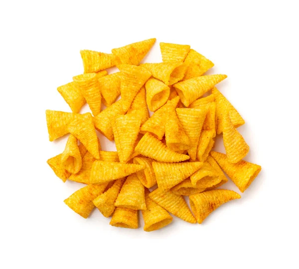 Mucchio Cono Mais Isolato Bugles Chips Soffi Con Spezie Snack — Foto Stock