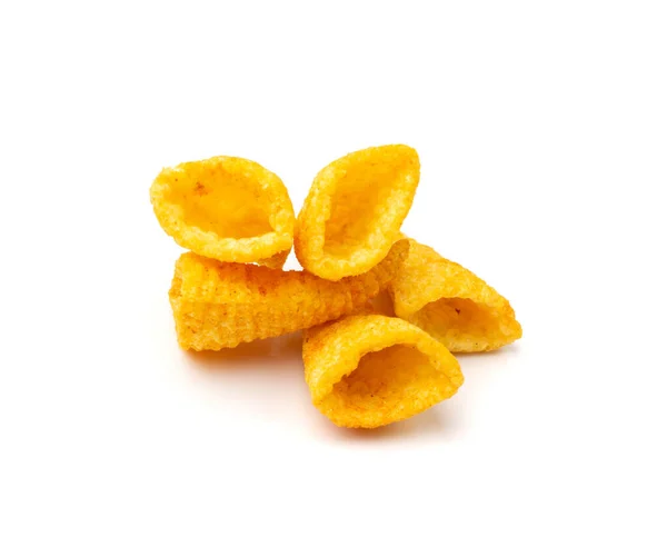 Pasta Cone Milho Isolada Bugles Chips Puffs Com Especiarias Lanches — Fotografia de Stock