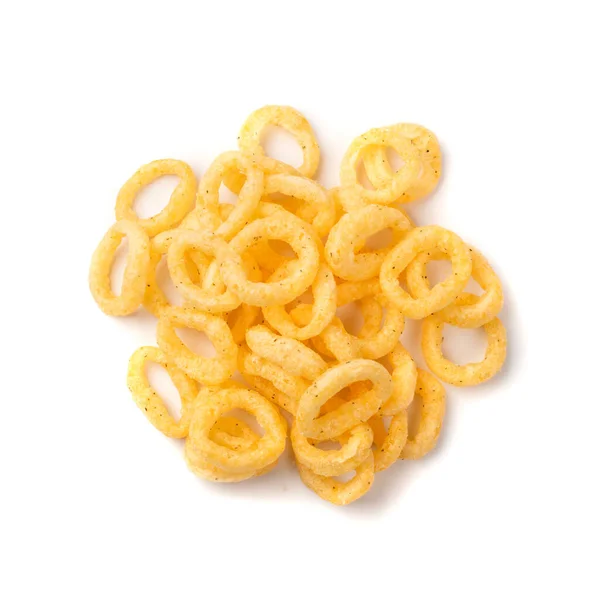 Corn Rings Pile Isolated Cheese Puffs Spices Crunchy Puffed Snacks — Stock Photo, Image