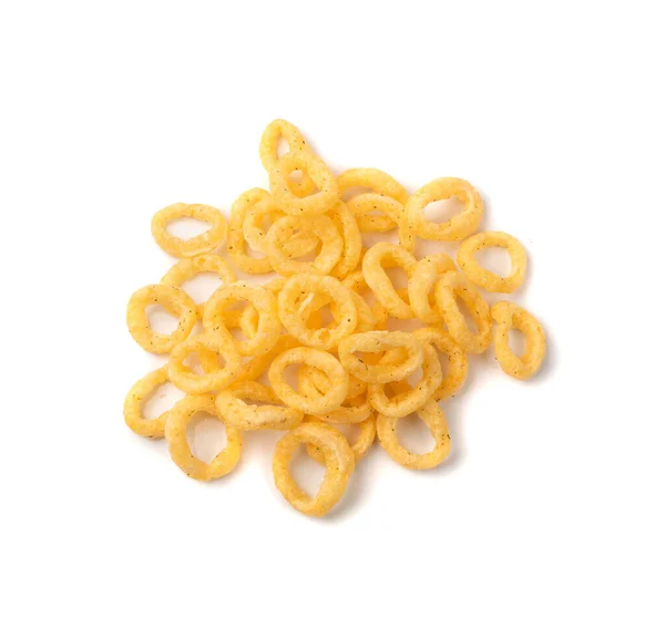 Corn Rings Pile Isolated Cheese Puffs Spices Crunchy Puffed Snacks — Stock Photo, Image