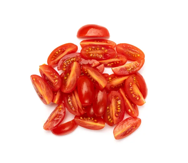 Rodajas Largas Tomate Ciruela Aisladas Frescos Pequeños Tomates Cherry Cuñas —  Fotos de Stock