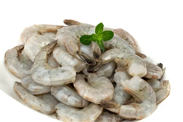 Fresh Shrimp Tails Isolated Raw Headless Prawn Pacific Shrimp Uncooked — Stock Photo, Image