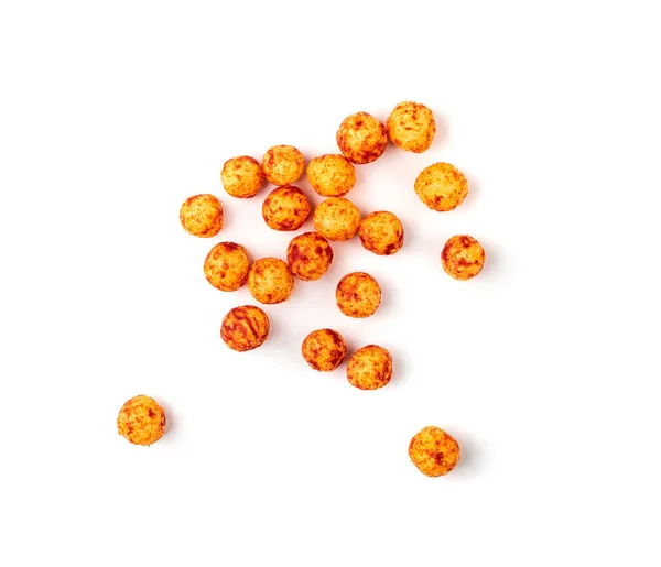 Red Corn Balls Pile Isolated Puffs Spices Crunchy Chili Pepper — Stock Photo, Image