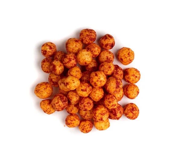 Red Corn Balls Pile Isolated Puffs Spices Crunchy Chili Pepper — Stock Photo, Image