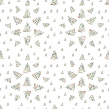 El çizimi Noel ağacı pürüzsüz desen, çizim yeni yıl ağacı izi, karalama tekrarlayan Xmas köknar arka planı, karalama kış ormanı duvar kağıdı, noel kumaşı, noel ağacı pürüzsüz tasarım